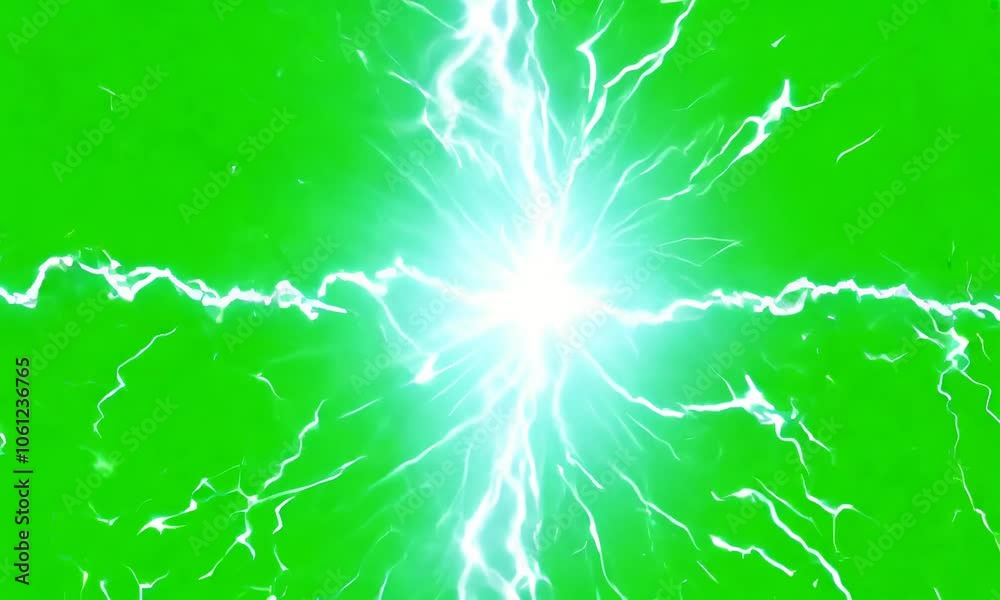 Electric shock wave power abstract lightning effect animation on green screen background