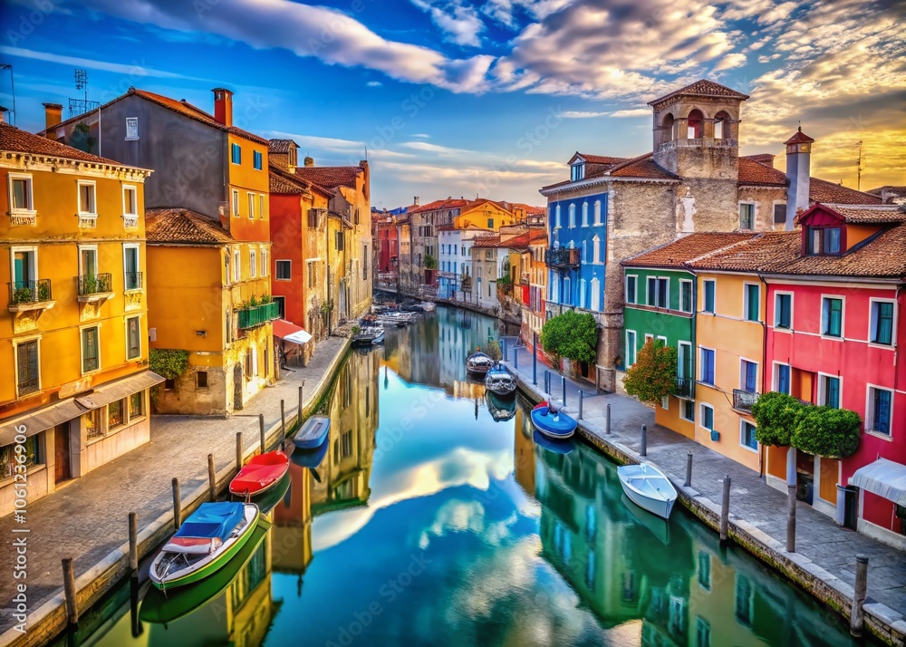 Obraz premium Vibrant Drone View of Colorful Buildings Along the Canal in Venice's Cannareggio District - Aerial Photography, Travel Destination, Italy, Architecture, Urban Landscape