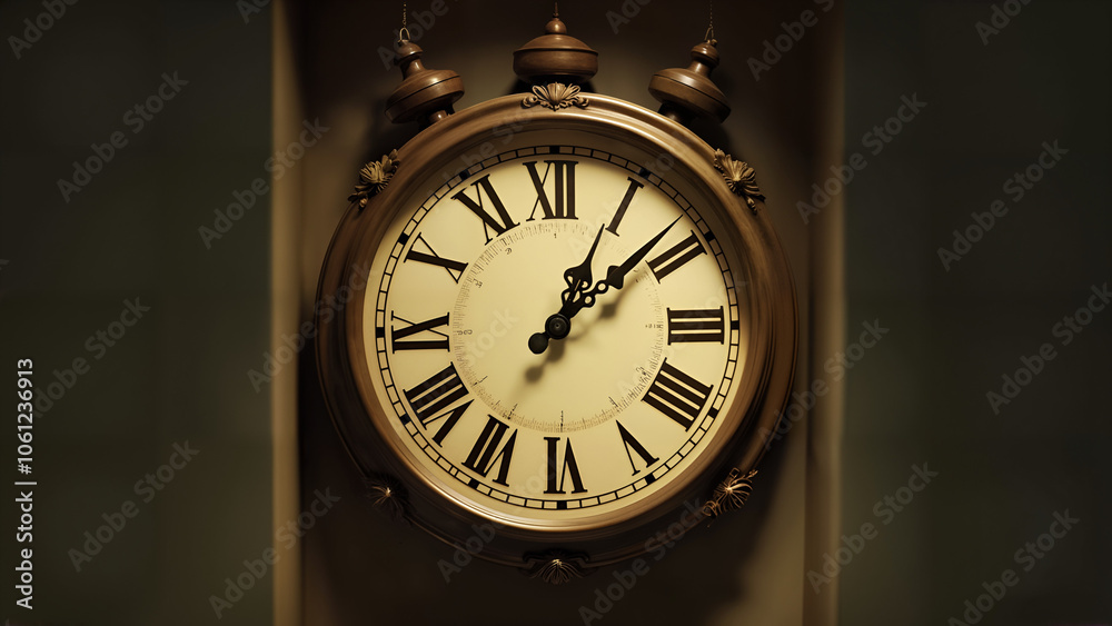 A Captivating Roman Numeral Clock Hanging Elegantly from the Rear, Showcasing Vintage Charm and Craftsmanship A Captivating Roman Numeral Clock Hanging Elegantly from the Rear, Showcasing Vintage Charm and Craftsmanship