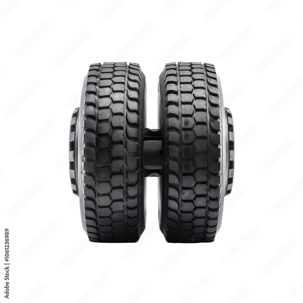 Close-up of two black tires on white isolate background Close-up of two black tires on white isolate background