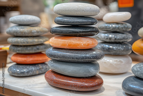 smooth stones in a stack, symbolizing balance. photo