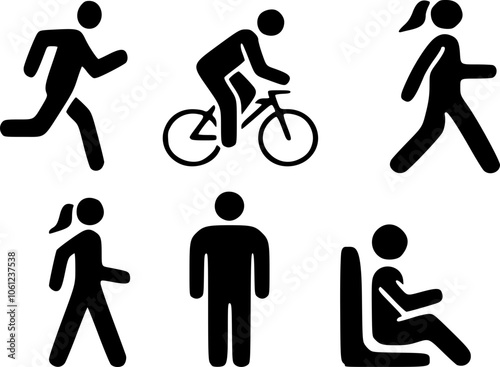 Man stands, walk and run icon set, people symbol. Person standing, walking and running illustration. Run, walk, stand. Vector illustration.
