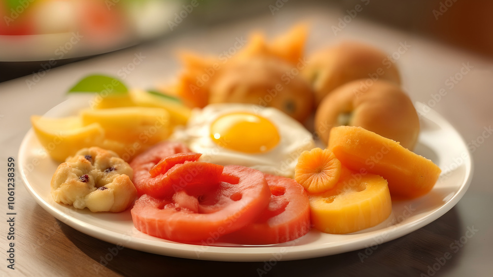 A Beautifully Arranged Plate Topped with a Variety of Delicious Breakfast Foods Creating an Inviting Morning Scene