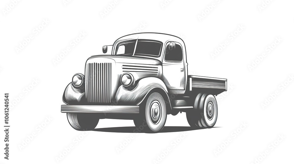 Classic old truck black and white vector logo illustration, featuring a vintage design with bold outlines and detailed elements. The truck's distinctive shape showcases its retro character, Classic old truck black and white vector logo illustration, featuring a vintage design with bold outlines and detailed elements. The truck's distinctive shape showcases its retro character,