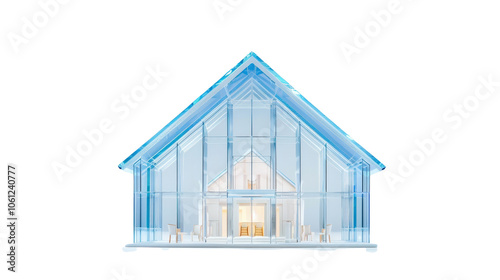 Modern glass house design, white isolate background.