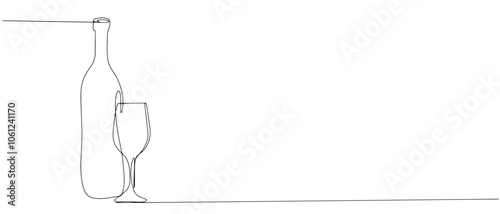Wine Bottle and glass line art illustration vector style with transparent background.eps