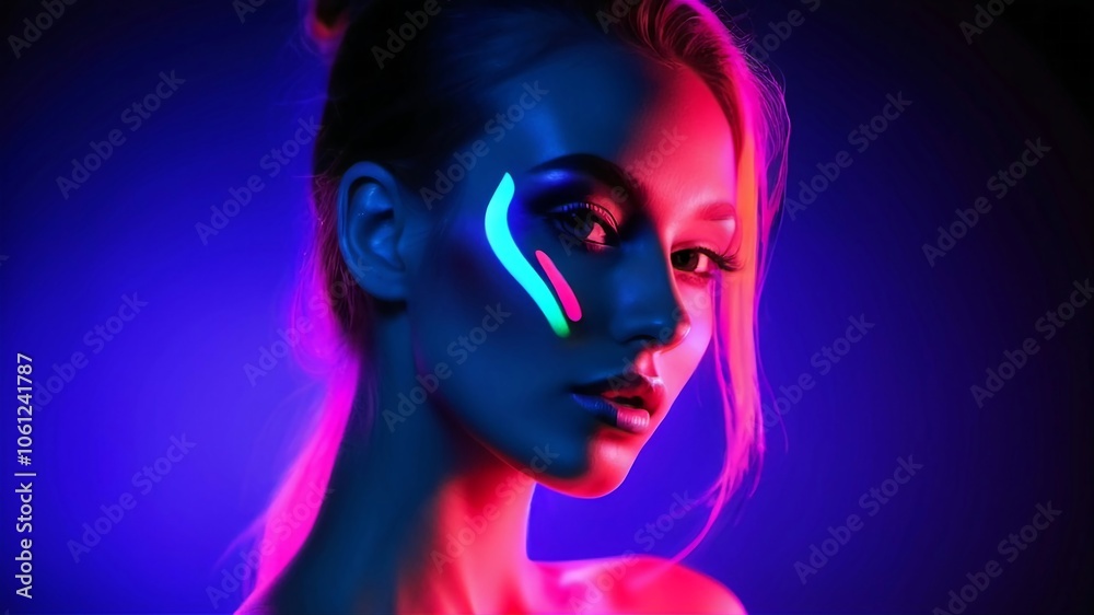Portrait of a woman in fluorescent light Portrait of a woman in fluorescent light