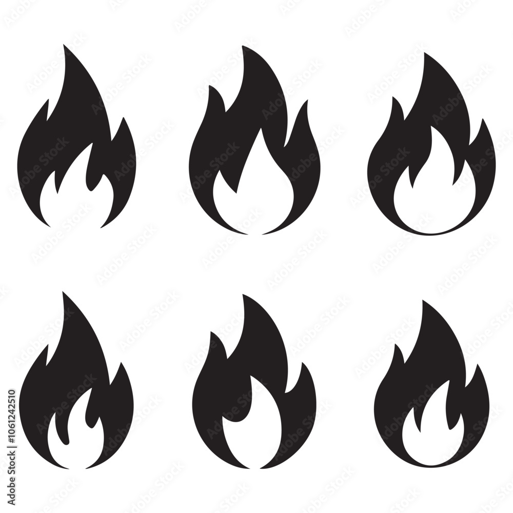 Fire icon collection. Fire flame symbol. Bonfire silhouette logotype. Flames symbols set flat style - stock vector Fire icon collection. Fire flame symbol. Bonfire silhouette logotype. Flames symbols set flat style - stock vector