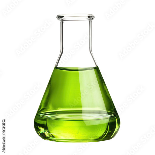 Obraz na płótnie Scientific beaker with green solution, single object isolated on solid white background, , transparent background w salonie