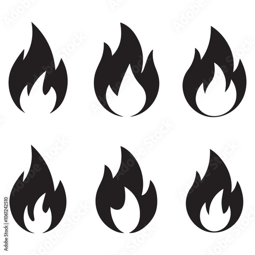 Fire icon collection. Fire flame symbol. Bonfire silhouette logotype. Flames symbols set flat style - stock vector