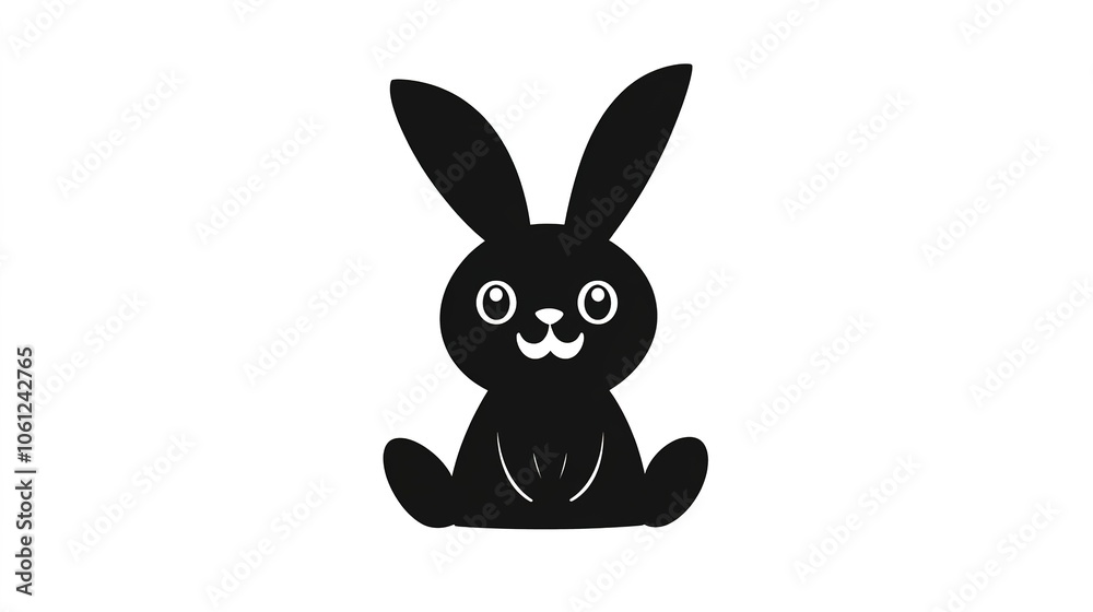 An adorable smiling rabbit designed in a cute kawaii silhouette vector style, set against a clean white background. This charming character features oversized ears, round cheeks, An adorable smiling rabbit designed in a cute kawaii silhouette vector style, set against a clean white background. This charming character features oversized ears, round cheeks,