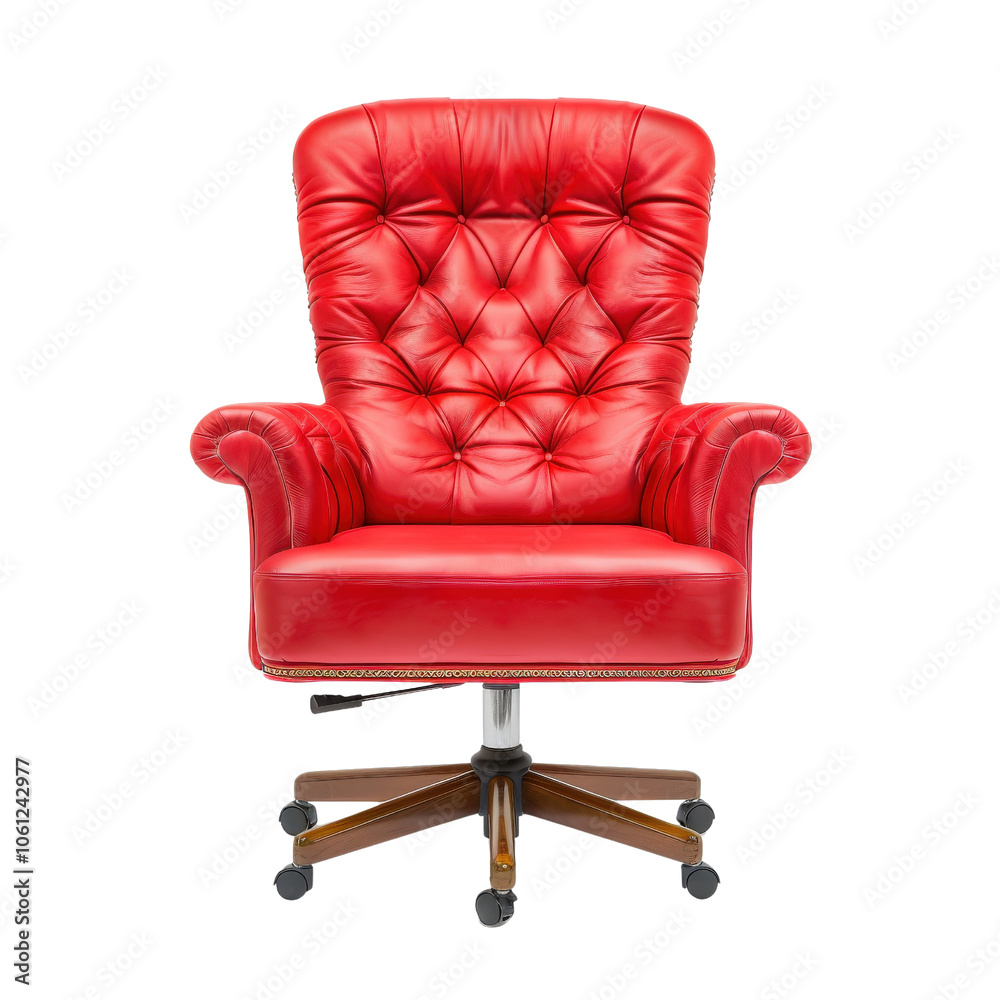 Red leather office chair, white isolated background Red leather office chair, white isolated background