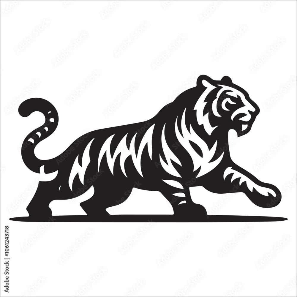 Naklejka premium tiger logo vector, Roaring tiger logo design vector illustration, Simple Design of Silhouette of Tiger Walking Vector, Vector tiger head, face for retro logos, emblems, badges