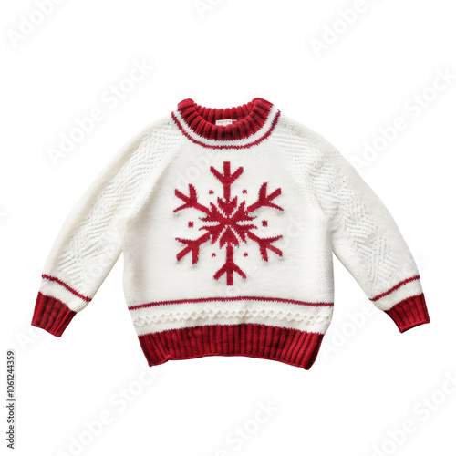Winter sweater with snowflake design, white isolate background
