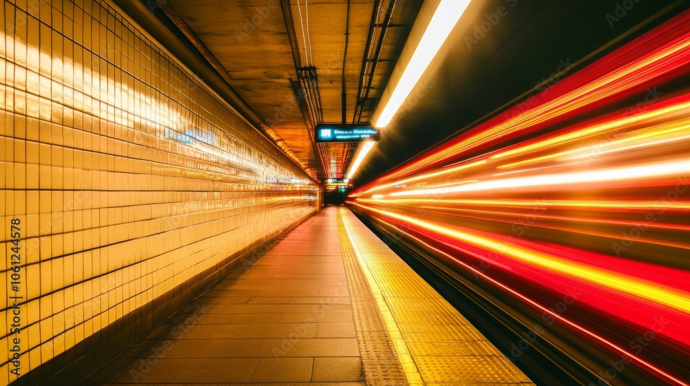 Subway Station with Blurred Train Lights Subway Station with Blurred Train Lights