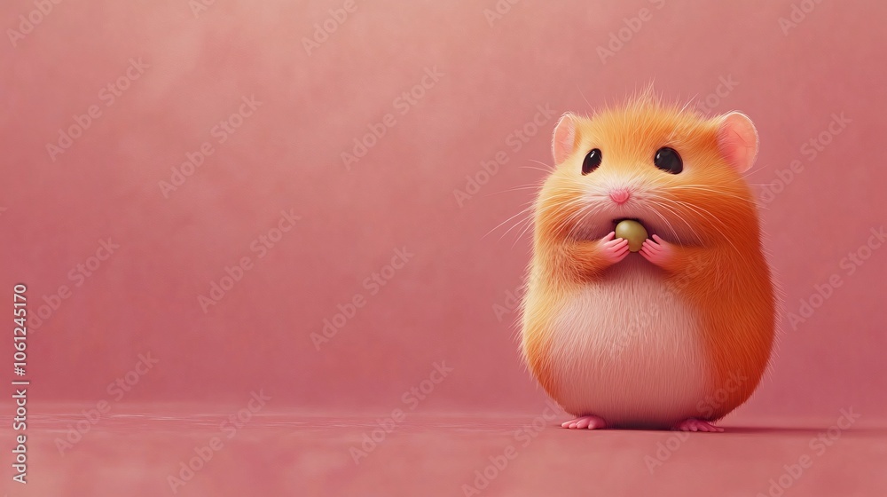 Cute Hamster Holding a Seed on a Pink Background Cute Hamster Holding a Seed on a Pink Background