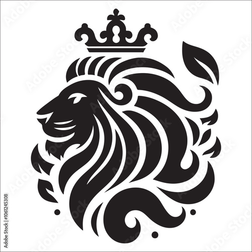 Lion Logo Design Vector Template. Lion Head Logo Icon Vector illustration. Black and white Lion head vector illustration, lion luxury logo icon template, elegant lion logo design illustration 