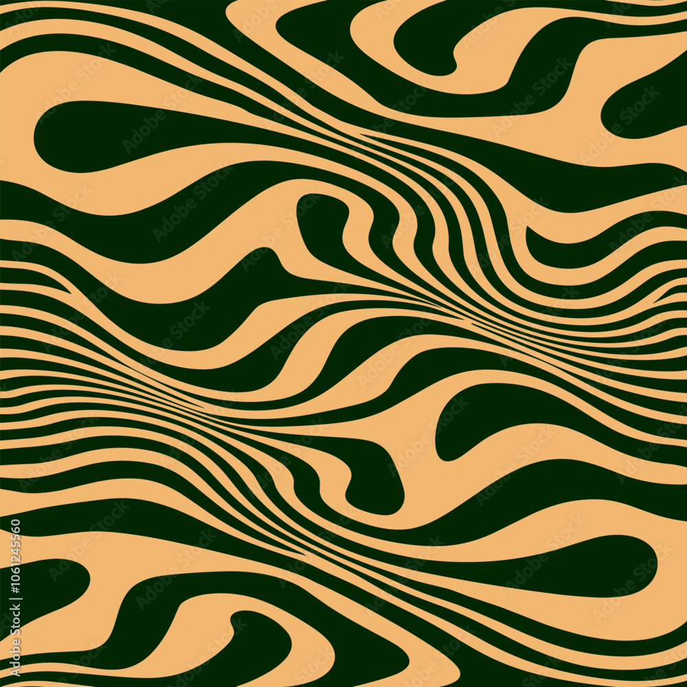 Fototapeta premium wavy lines abstract background. Trendy psychedelic retro style backdrop. Waves, swirl and twirl pattern. Twisted distorted vector texture.