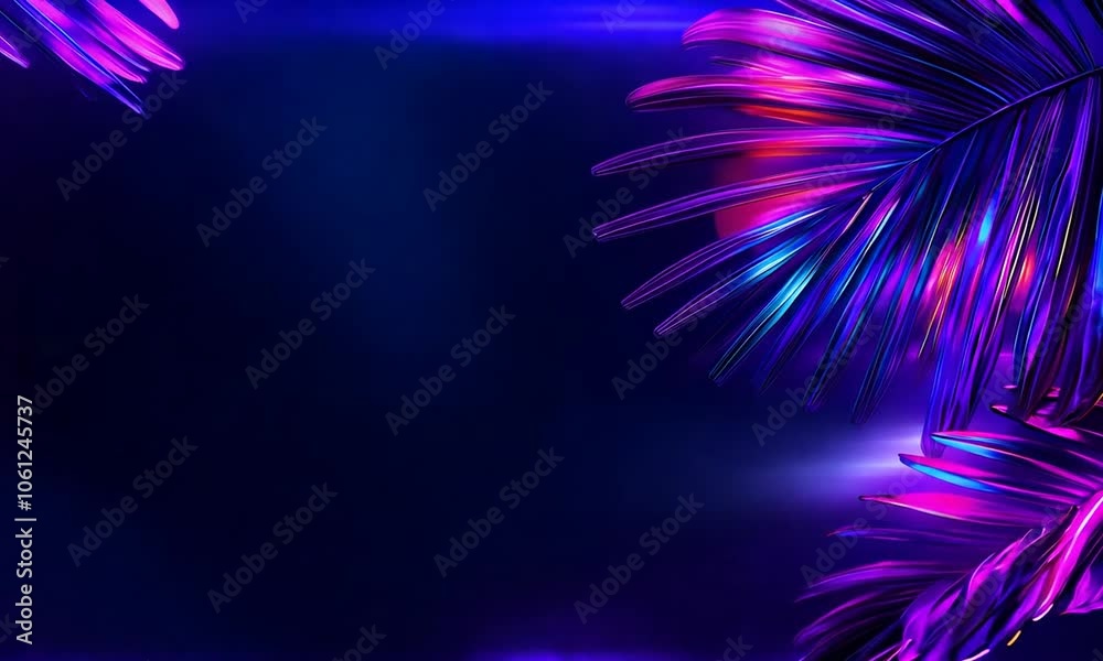A vibrant abstract background featuring colorful palm leaves and a gradient of neon hues.