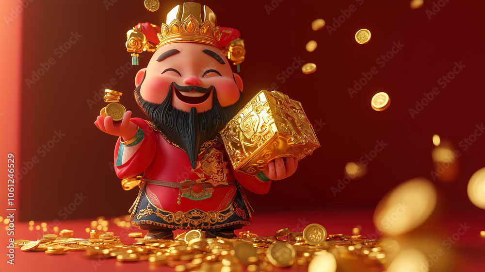 red background with Chinese God of Wealth red background with Chinese God of Wealth