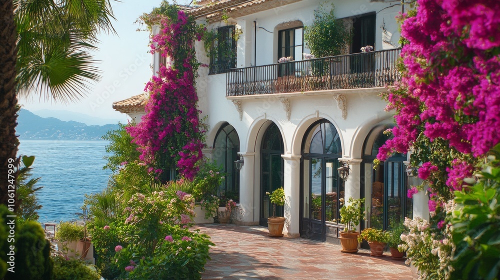 Mediterranean Villa with Bougainvillea and Ocean Views Mediterranean Villa with Bougainvillea and Ocean Views