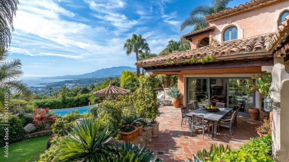 Mediterranean Villa Patio with Pool and Ocean View Mediterranean Villa Patio with Pool and Ocean View