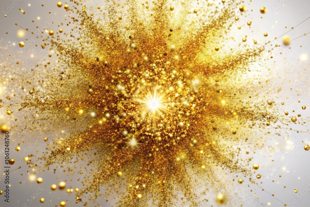 explosion of gold sparkle on white background extreme close-up explosion of gold sparkle on white background extreme close-up