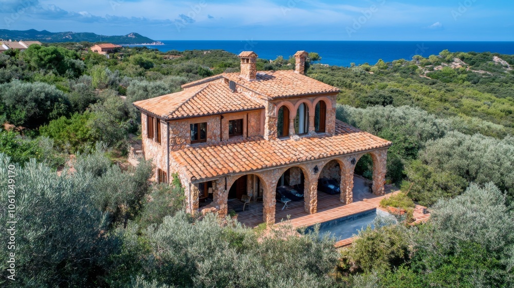 Stone Villa with Tile Roof and Pool Overlooking the Mediterranean Sea Stone Villa with Tile Roof and Pool Overlooking the Mediterranean Sea