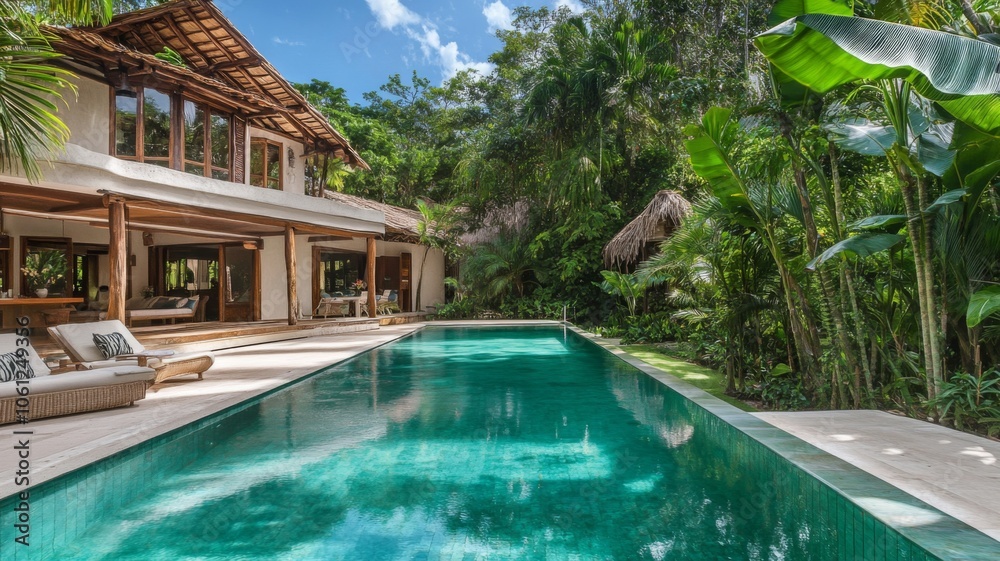 custom made wallpaper toronto digitalTropical Villa with Swimming Pool and Lush Greenery