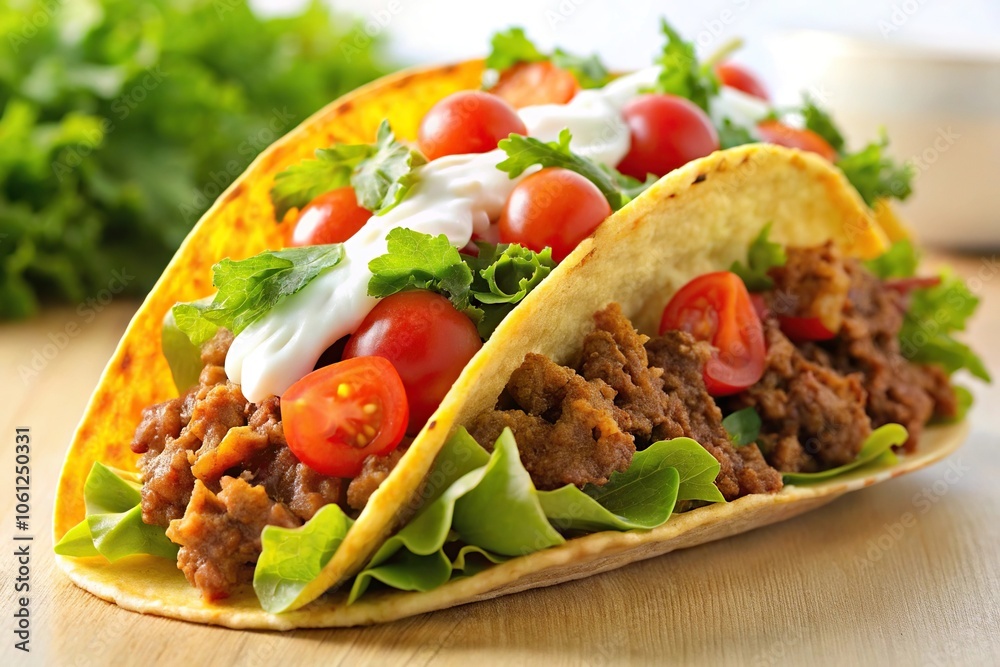 ground beef taco with cheese tomato lettuce and sour cream