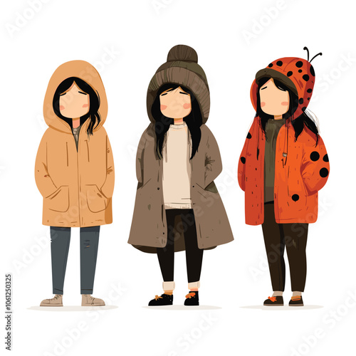 Group of Girls in Winter Jackets with Hats