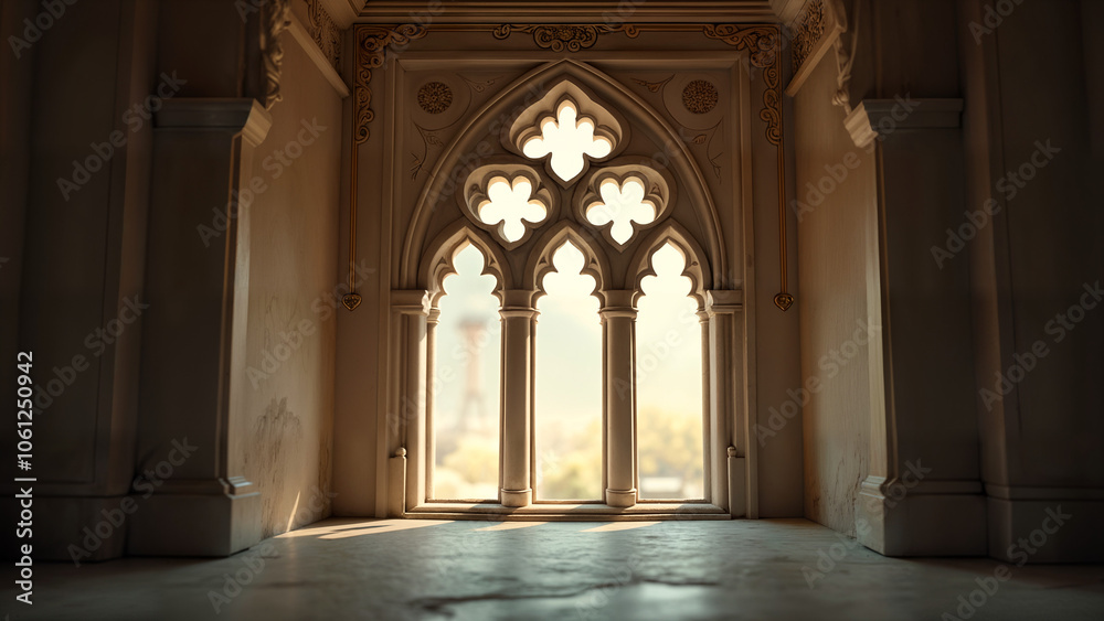 Fototapeta premium Architectural Elegance: A Close-Up of a Beautifully Intricate Small Window