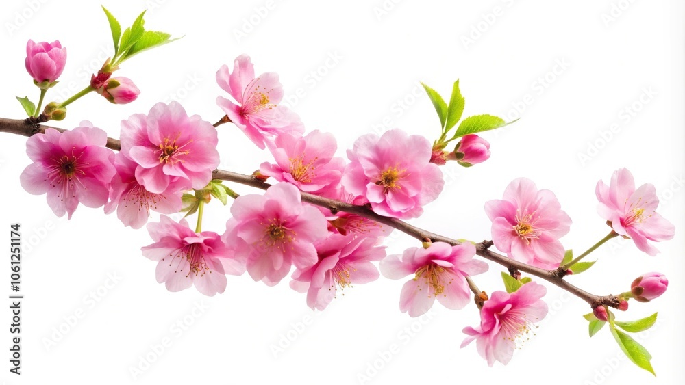 Low angle pink flower branch isolated on white background Low angle pink flower branch isolated on white background