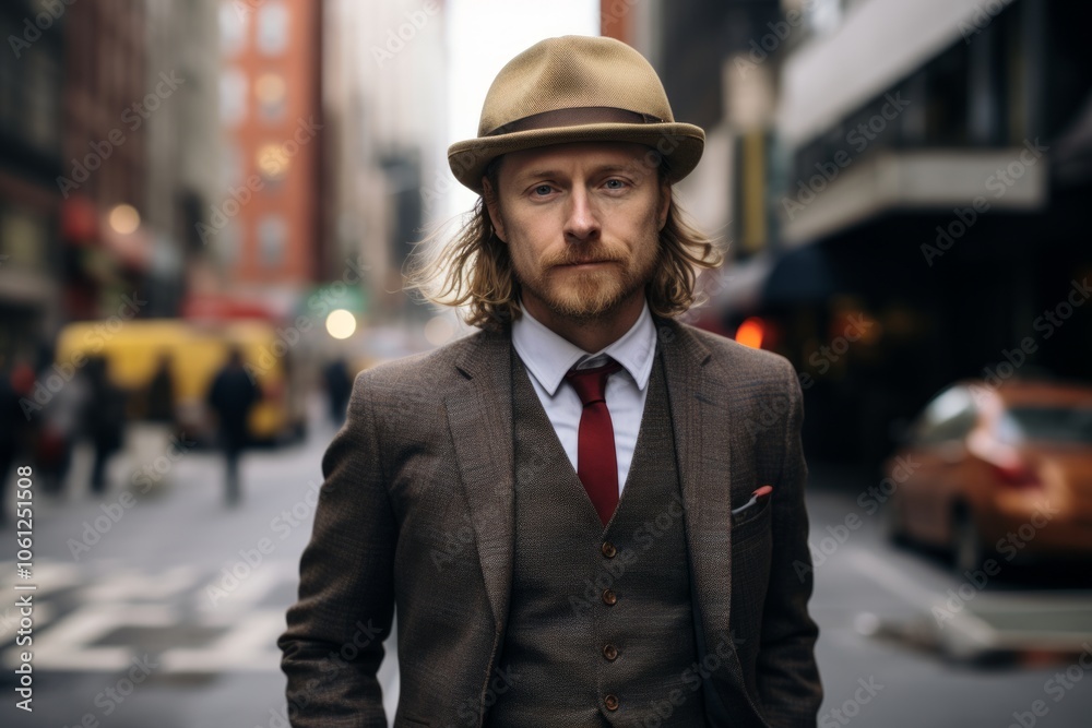 Portrait of a stylish man wearing a hat and coat on a city street Portrait of a stylish man wearing a hat and coat on a city street