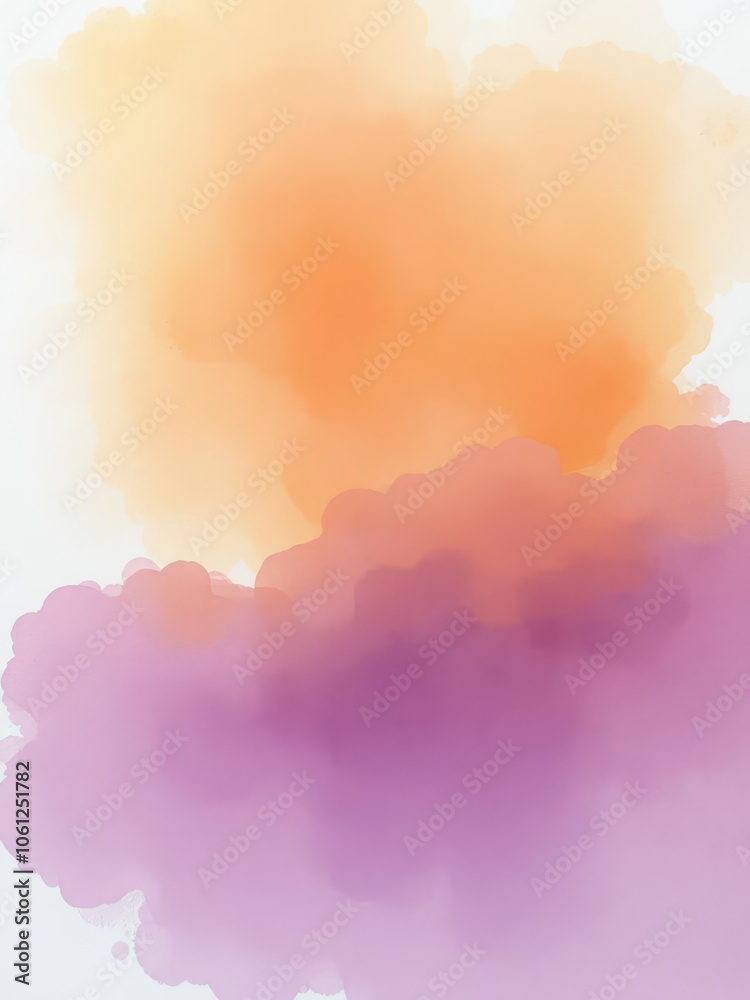 Abstract watercolor background depicting a sunset sky in shades of orange and purple, painting, texture Abstract watercolor background depicting a sunset sky in shades of orange and purple, painting, texture