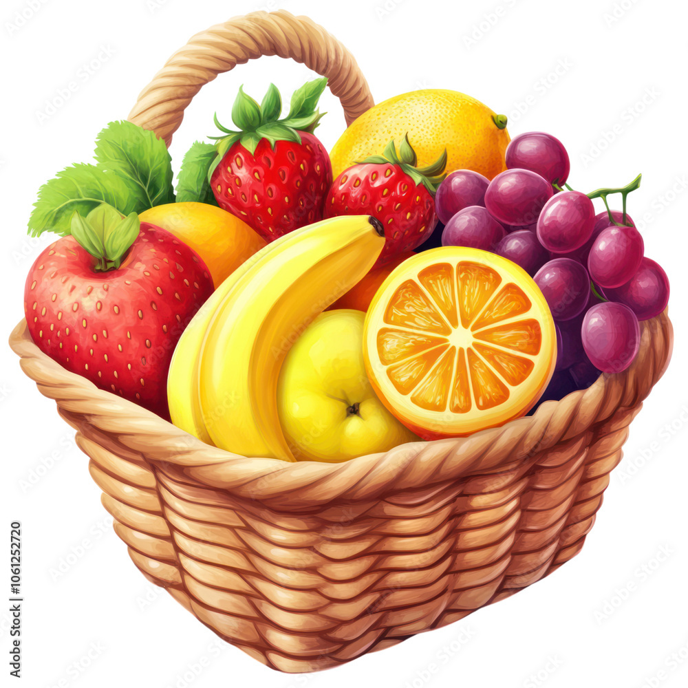A Basket of Fresh Fruits on Transparent Background A Basket of Fresh Fruits on Transparent Background