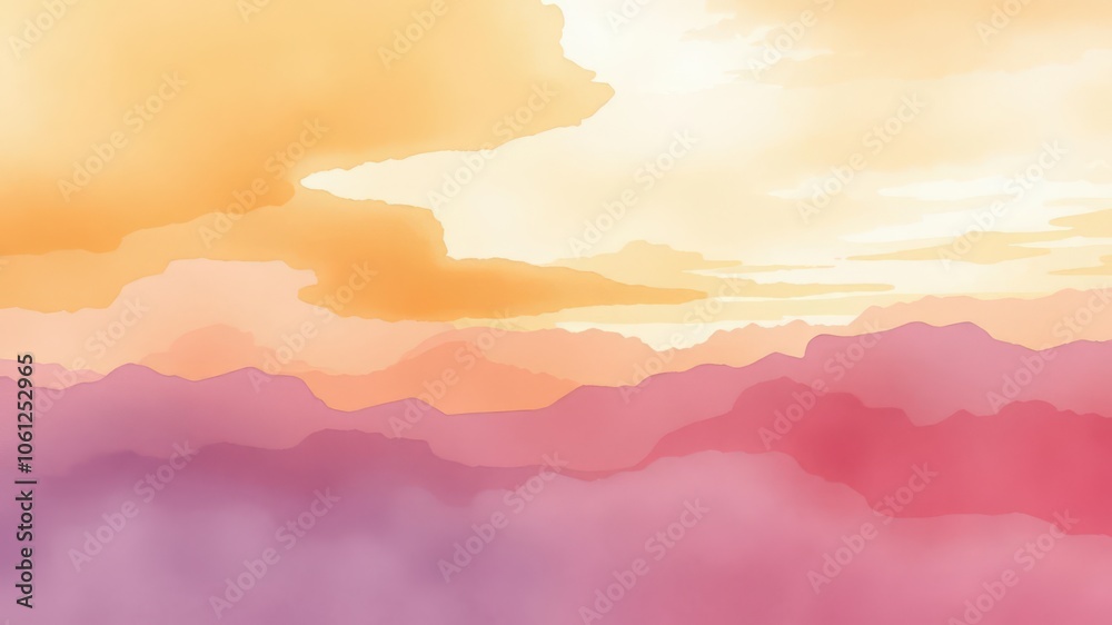 Abstract watercolor painting of a sunset sky in shades of orange and purple, painting, colorful Abstract watercolor painting of a sunset sky in shades of orange and purple, painting, colorful
