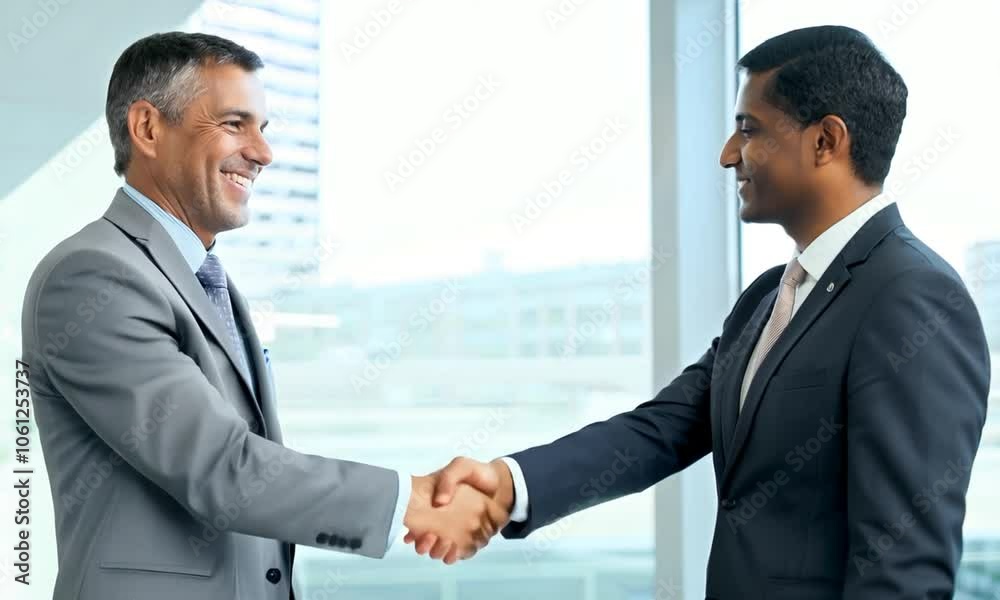 Business Professionals Shaking Hands in Modern Office Business Professionals Shaking Hands in Modern Office