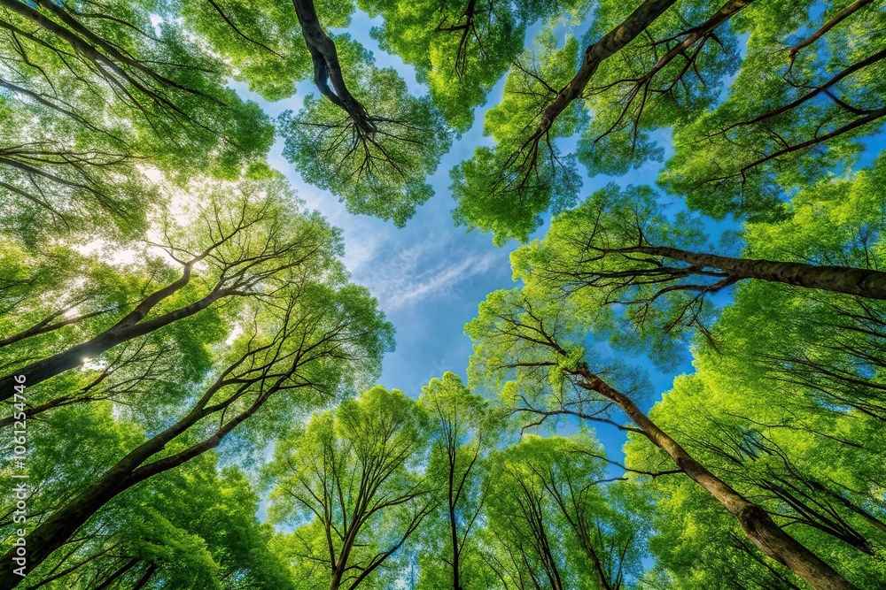 Fototapeta premium minimalist tree canopy view towards sky, nature