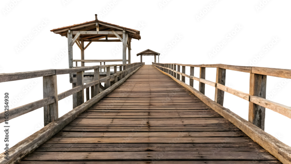 Fototapeta premium Empty wooden pier stretches into the darkness, inviting exploration. 