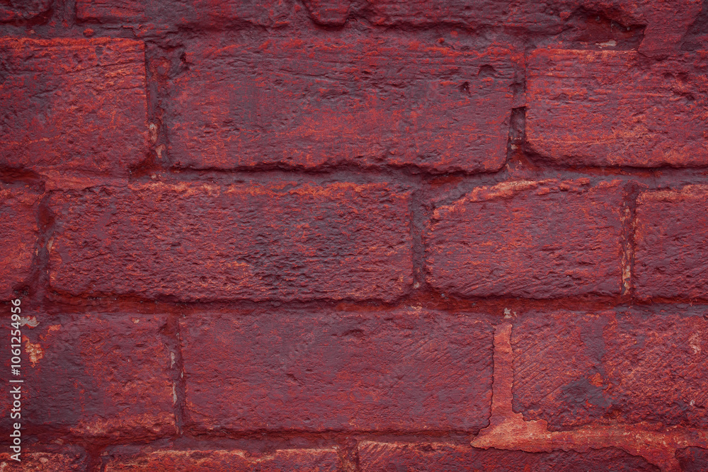 A fragment of a red brick wall with pronounced texture. Natural age defects in the form of cracks and abrasions. Rough surface with traces of dried paint. A fragment of a red brick wall with pronounced texture. Natural age defects in the form of cracks and abrasions. Rough surface with traces of dried paint.