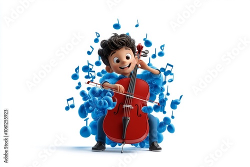 a 2D cartoon illustration of a person playing a cello deep and resonant white background