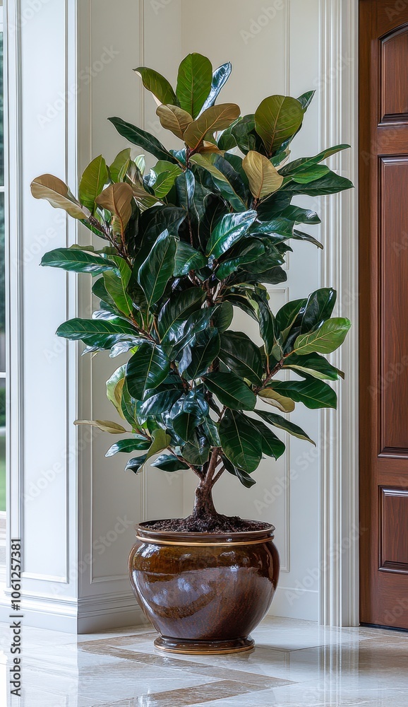 Lush indoor plant in an elegant pot, positioned near a large window, adds a touch of greenery to home decor, Ideal for interior design projects, articles about plants Lush indoor plant in an elegant pot, positioned near a large window, adds a touch of greenery to home decor, Ideal for interior design projects, articles about plants