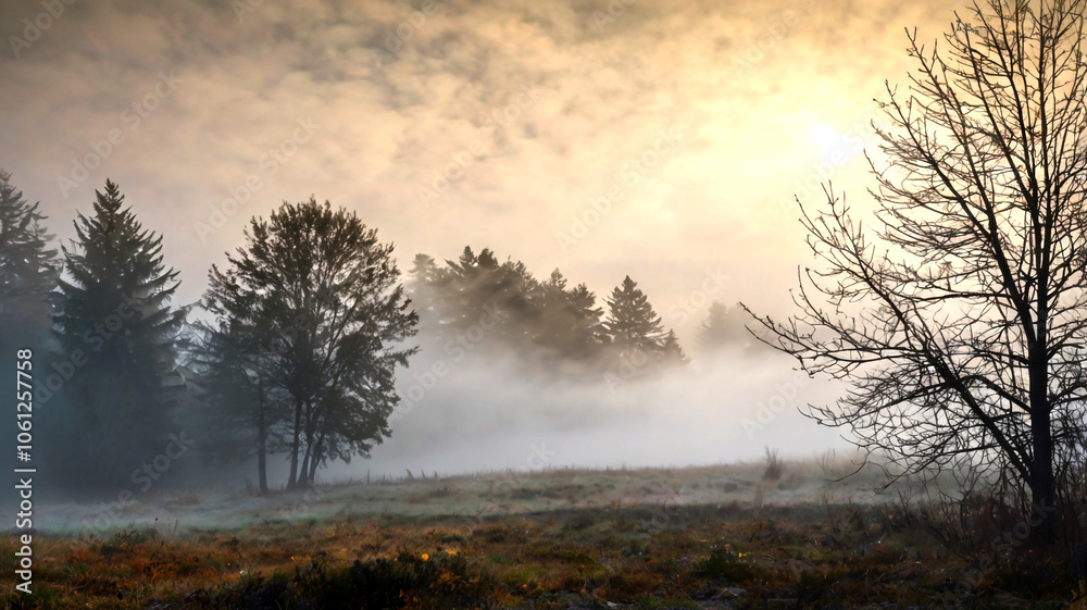 Scenic Misty Forest Landscape at Sunrise with Rolling Hills. Breathtaking view of a misty forest landscape at sunrise, with rolling hills and morning fog creating a serene and peaceful atmosphere. Scenic Misty Forest Landscape at Sunrise with Rolling Hills. Breathtaking view of a misty forest landscape at sunrise, with rolling hills and morning fog creating a serene and peaceful atmosphere.