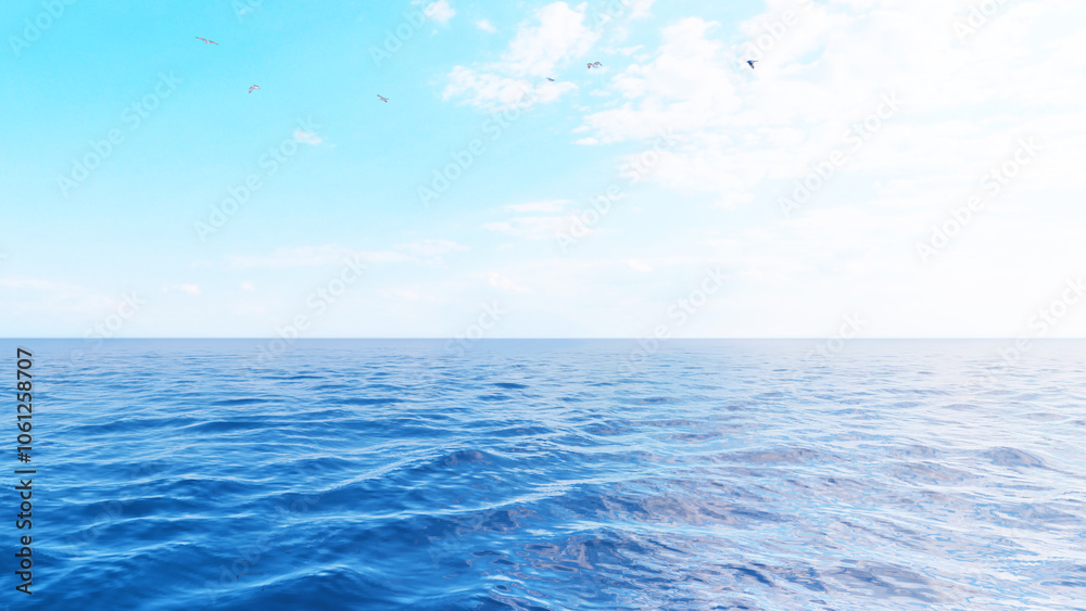 Obraz premium Perfect sky and water of ocean. Amazing sea landscape. Seascape background. Tourism, travel, holdiay, summer concept.