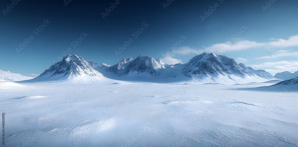 A serene snowy landscape with majestic mountains under a clear blue sky. A serene snowy landscape with majestic mountains under a clear blue sky.