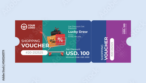 Shopping gift Voucher illustration Colorful template.
