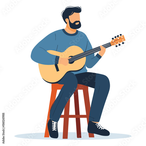 Man Playing Acoustic Guitar in Relaxed Setting