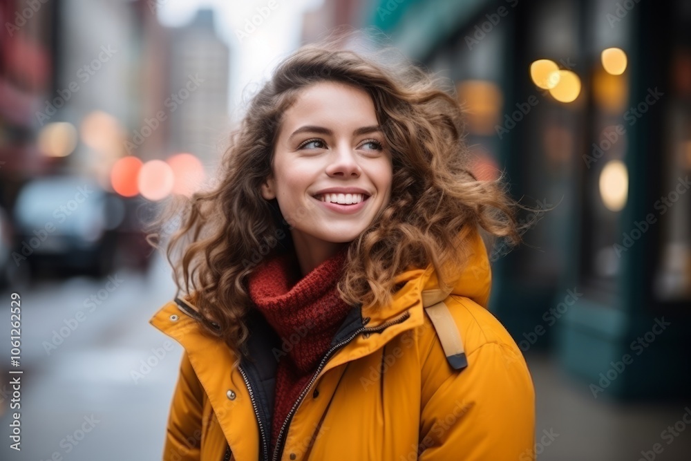 Portrait of a beautiful young woman with curly hair in the city Portrait of a beautiful young woman with curly hair in the city
