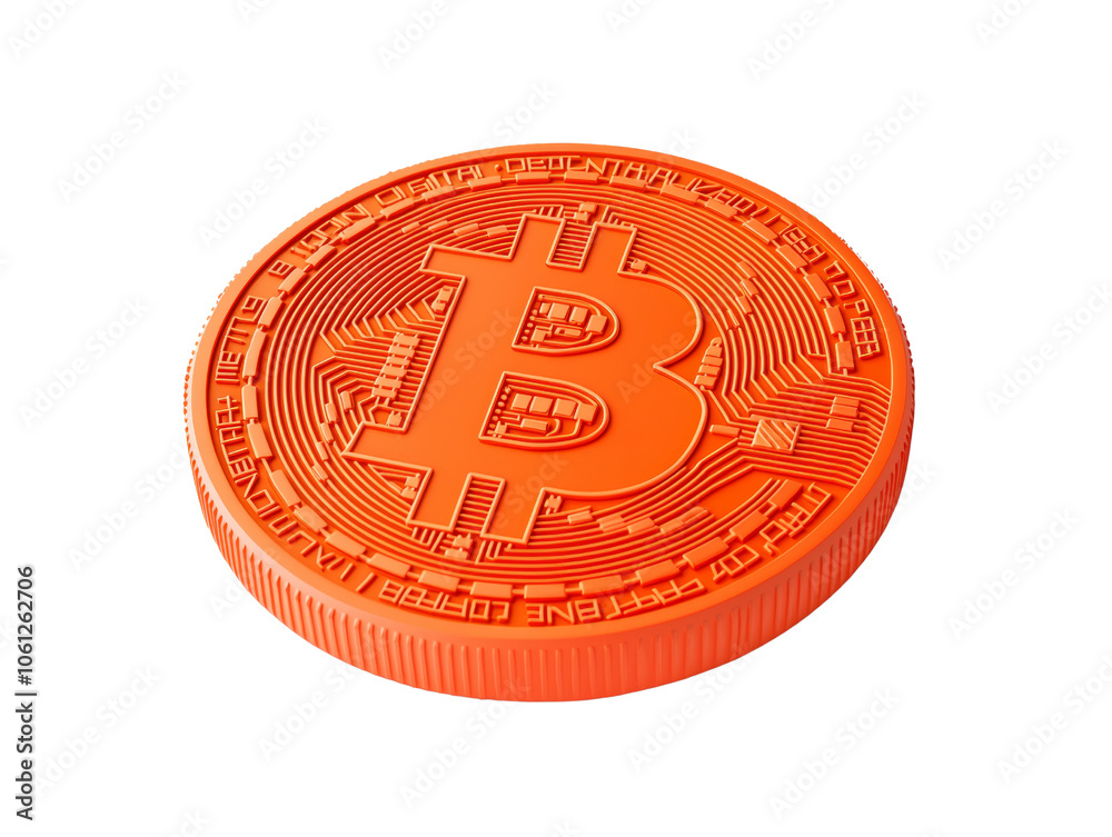Bright Orange Bitcoin Coin on White Background Bright Orange Bitcoin Coin on White Background
